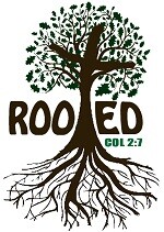 Picture of a tree with the word "Rooted"